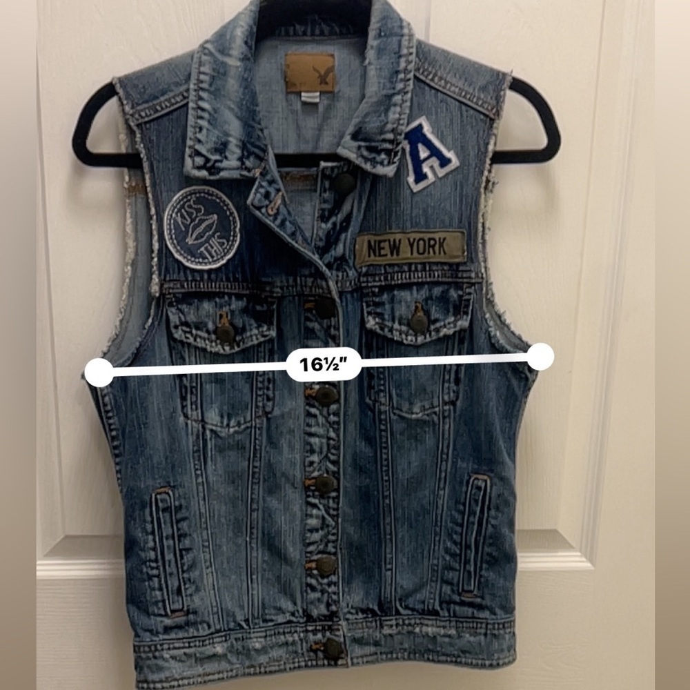 American Eagle Denim Vest Small Patchwork Button … - image 2